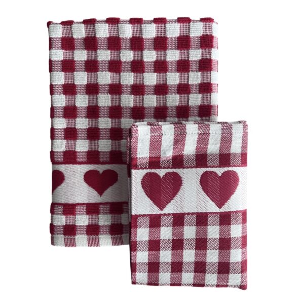 Keukendoek en theedoek hartjes rood